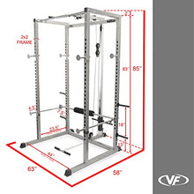Valor Fitness Power Squat Rack with Lat Pull Attachment and Pull Up Bar Station Black
