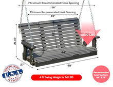 Poly Lumber Wood 4FT Porch Swing Amish Craftsmandship Made in USA HDPE with No wood fibers and 1000 lbs Limit. Stainless Steel Hardware.Signature Rollback design for Patio Outdoor Backyard Garden Park