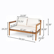 Christopher Knight Home Vorms Outdoor Loveseat with Coffee Table, 2-Piece Acacia Wood Patio Furniture Set with Rope Backrest, Patio Conversation Chat Sets for Backyard Balcony, Teak+Cream