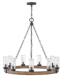 Hinkley Sawyer Medium Nine Light Outdoor Chandelier, Sequoia/Iron Rust