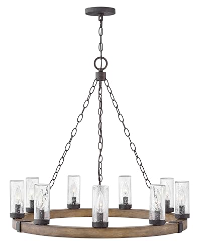 Hinkley Sawyer Medium Nine Light Outdoor Chandelier, Sequoia/Iron Rust