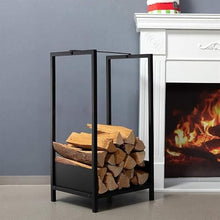 EliteBloom Firewood Log Holder, Heavy Duty Outdoor & Indoor Metal Wood Rack, Tall Black Log Storage Stand