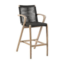 Armen Living Nabila Modern Indoor Outdoor Patio Light Eucalyptus Wood and Charcoal Rope Counter Chair Bar Stool, 26.5" Seat Height