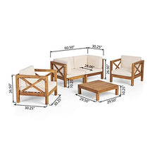 Misc Outdoor 4 Seater Acacia Wood Loveseat Chat Set by Beige Blue Grey Red White Mid-Century Modern Contemporary Fabric Coffee Table Removable Cushions Water Resistant
