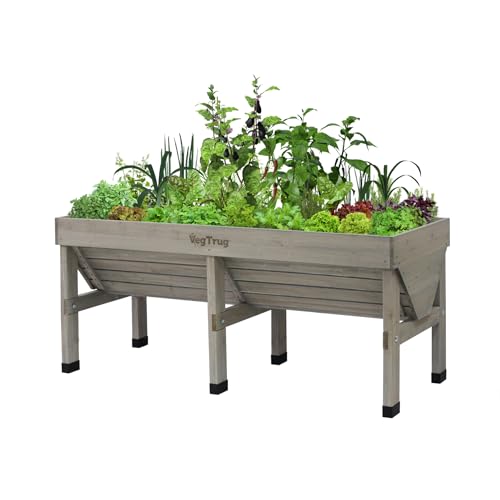 VegTrug Classic Raised Bed, Grey Wash, Medium 1.8m - Cedar Wood V-Shaped Raised Garden Bed for Outdoor Gardening - Ergonomic Design for Balcony, Patio & Small Spaces