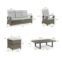 Greemotion Antigua Outdoor 6-Piece Convertible Recliner Sofa Set with Height Adjustable Table Wicker Conversation Set for Porch Patio Loveseat Rattan Sofa Chair Cushion Ottoman Footstool Footrest