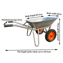 Etlegor Agricultural Wheelbarrow, Galvanized Wheelbarrow 2 Tire Wheelbarrow Dump Cart Perfect for Transporting Sand, Dirt, Garden Waste, Construction Fertilizer Worksite Trolley Tools
