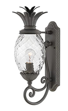 Hinkley Plantation Large Wall Mount Outdoor Lantern - Pineapple Motif, 1-Light, Clear Optic Glass, Aluminum - Museum Black