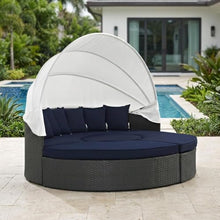 Outdoor Escape Blue Outdoor Daybed with Cushioned Backrest, Durable Frame, Connects from 4 Pieces, Comfortable Seat Height, Perfect for Patio and Garden Lounging