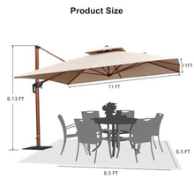 132'' Square Wood Pattern Cantilever Umbrella With Steel Plate Base,Beige