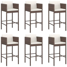 LHOONBB Outdoor Furniture 7 Piece Garden Bar Set with Cushions Brown Poly Rattan Furniture