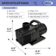 Monsoon 8000 GPH Hybrid Pond Pump 540 Watts 30 ft Cord