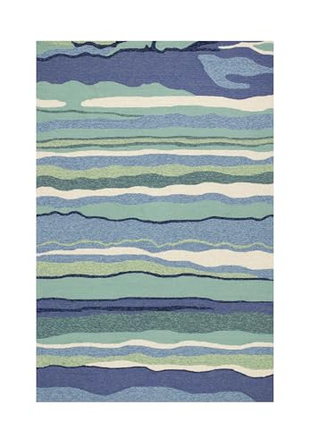 HomeRoots 8' x 10' Blue Green Abstract Waves Indoor Outdoor Area Rug