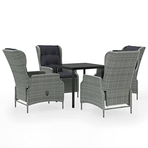 Heofavd 5-Piece Garden Dining Set Light Grey Steel Frame Square Patio Table and Adjustable Chairs Outdoor Bistro Set for Balcony Backyard Lawn