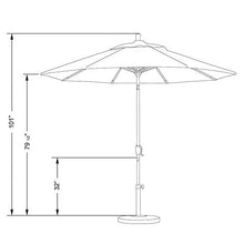 California Umbrella GSPT908302-5408 9' Round Aluminum Market, Crank Lift, Push Button Tilt, Black Pole, Sunbrella Patio Umbrella, 9-Feet