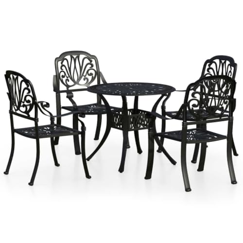 HKTMGDNG 5 Piece Cast Aluminum Patio Bistro Set with 4 Chairs and Table