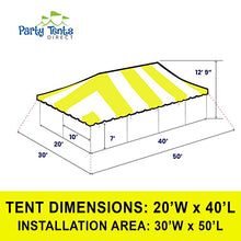 Party Tents Direct 20' x 40' Weekender Pole Canopy, Yellow & White Top