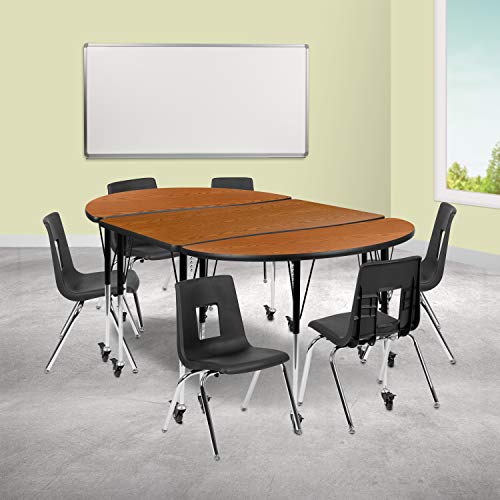 Flash Furniture Emmy Mobile Oval Wave Activity Table Set with Student Stack Chairs Oak