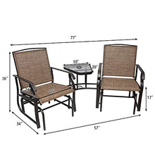 HSQQ 3 in 1 L Porch Glider Loveseat Outdoor Patio Swing Glider Chair 2-Person Outdoor Sling Fabric Double Glider Rocker Chair, Coffee Table with Umbrella Hole for Garden, Porch, Backyard, Beige