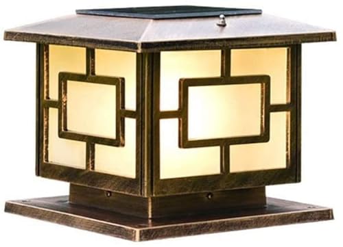LumosPro Retro Outdoor Solar Pillar Light with Remote Control - IP65 Waterproof Aluminum Lantern for Garden and Patio Decoration(Threecolor Light,Gold50cm)