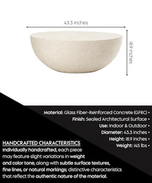 eldimer no.102 GFRC Concrete Coffee Table 43.3” - Handcrafted Round Modern Architectural Table, Weather Resistant, Indoor & Outdoor, 145 lbs Solid Cement Construction for Patio or Living Room