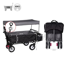 WAFEOGK Folding Garden Trolley Cart with Roof Wheels Brake Transport Metal Steel for Sun Protection Camping