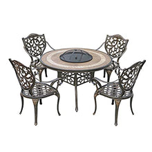 ERoomQ Wood Fire Pits Outdoor 122cm/48 Outdoor Garden Barbecue Table with Wood Burning Fire Pit, Aluminum Party BBQ Table and Chair Set, Multifunctional Dining Table with 4 Chairs