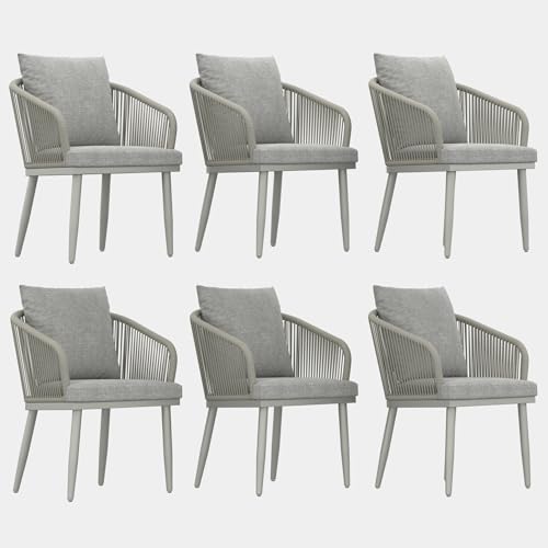 Aeeiua Patio Dining Chairs Set of 6, Modern Rattan Woven Rope Outdoor Dining Chairs with Cushions for Balcony, Poolside, Backyard