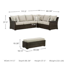 Signature Design by Ashley 3-Piece Patio Sectional with Bench, Brown