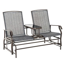 Kaimei Double Glider Loveseat with Table, Steel Frame Patio Rocking Chair, Outdoor Seating for 2 - Breathable Mesh Fabric, Gray