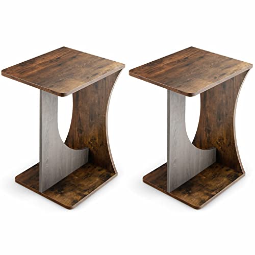 NRFJFOP 2PCS Side Table Sofa Couch Compact C-Shape End Snack Coffee
