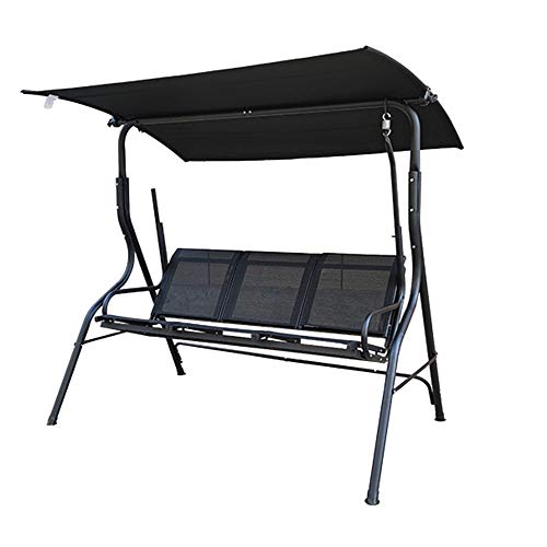 TBLOTYD Outdoor Garden Bench,Outdoor Patio Porch Swing Seat, Weatherproof Steel Frame Hammock Lounge Chair, 2-3 Seater Swing Glider Lounge Chair, Adjustable Awning, Fo,3-Seater Black