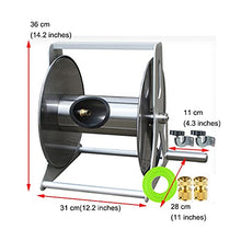 JKSVTF Garden Hose Reel Cart,Household Stainless Steel Car Wash Water Pipe Truck, Gardening Watering Pipe Storage Rack, Copper Water Gun + Water Pipe (Silver with 20m Hose)