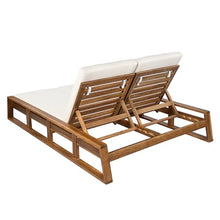 Christopher Knight Home Set of 2 Acacia Wood Outdoor Double Chaise Lounge with Adjustable Backrest Patio Daybed with Thick Cushions for Poolside Backyard Balcony Natural Finish Beige Cushion