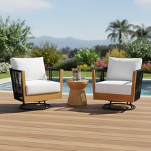Christopher Knight Home Gunar Outdoor Acacia Wood Swivel Club Chair Set of 2 with Removable Cushion, 360° Swivel Accent Chair with Metal Frame+Handwoven Rope, Rotating Armchair, Natural+Black+Beige