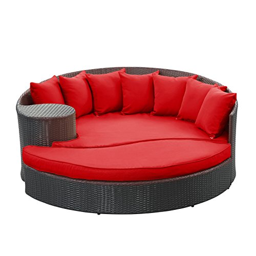 Modway Taiji Outdoor Wicker Patio Daybed with Ottoman Espresso Red