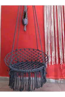 Macrame Hammock Swing Chair, Gray, One Size, Cotton Rope, 23.6 x 31.5 in Seat/Back, 220.5 lb Capacity, Scandinavian Style, Includes Steel Anchor for Concrete Ceilings