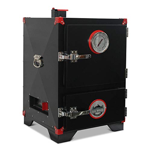 Big Wood Smoker Heavy Duty Charcoal Cabinet Smoker for Outdoor BBQ Grills Cooking, Black