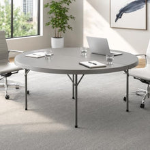 SHADOW TRADE 72 Inch Gray Round Folding Table, Heavy Duty Plastic Banquet Table with Gray Steel Legs, Blow Molded Portable Dining Table for Events, Parties, Catering, Indoor Outdoor Use (Set 10 Pack)