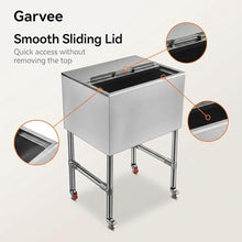 24 Inch Commercial Ice Bin with Sliding Lid - 64L Stainless Steel Underbar Ice Chest with Drain System - Insulated Ice Storage Bin on Wheels for Bar, Restaurant, & Cocktail Station