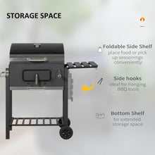 Charcoal Grill with Wheels, Outdoor BBQ Grill with Side Table, Tool Hooks and Bottom Storage Shelf, Heavy Duty Barbecue Smoker Cooking Station for Backyard Camping Party