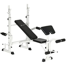 Soozier Adjustable Weight Bench with Squat Rack, Preacher Curl Pad, Leg Developer, Butterfly and Weight Storage Black and White