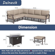 Kurapika 8-Piece Aluminum Patio Furniture Set with Propane Fire Pit Table, Modern Outdoor Sectional Sofa, Sand