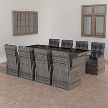 WDGJJFECNMUEHI 9 Piece Outdoor Dining Set with Cushions, Gray Poly Rattan Patio Furniture Set, 8 Reclining Chairs & Glass Top Table, Waterproof PE Wicker for Garden, Backyard, Poolside