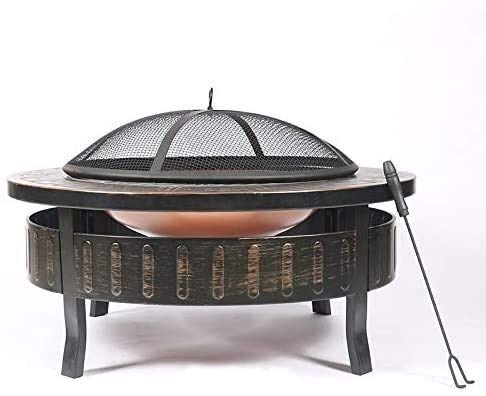 Fire Pits Outdoor Wood Burning Fire Pit Tables for Outside Patio, BBQ Grill, Heat-Resistant Coating, Steel Frame, Outdoor Entertainment, Campfire Pit with Cover BBQ Cooking for Outside Camping