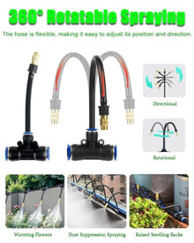 Oracra 360 Rotation Drip Irrigation Kit for Roof, Garden Mist Sprinkler Cooling System, Automatic Plant Irrigation Equipment Detachable Nozzles