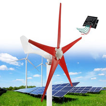 Wind Turbines, 5 Blade Professional Wind Turbines Small Windmill Generator 12000W Industrial, Solar and Wind Power Parts and Accessories, 3 Phase AC Permanent Magnet Generator,Red-12V