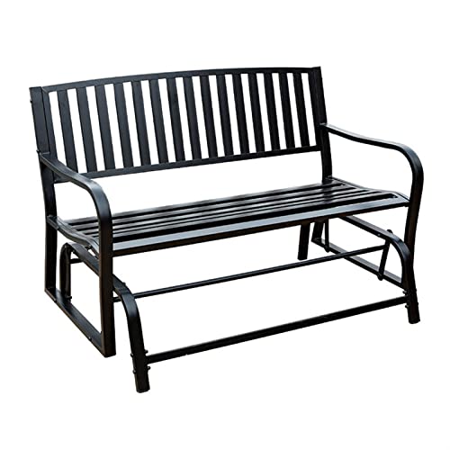 Garden Benches Black Garden Bench Outdoor Wrought Iron Rocking Chair Patio Rocking Chair for 2 Persons, Porch Bench Garden Leisure Furniture Patio Seating