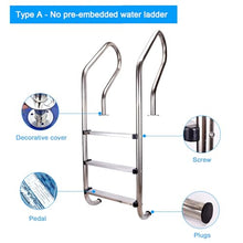 Stainless Steel Swim Ladders, 2/3-Step In-Ground Non-Slide Step for Indoor/Outdoor Pool, 250/440lbs Load Capacity,Easy Assembly (Silver 1.5mm)