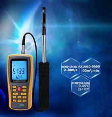 NEWTRY Digital Anemometer Thermosensitive Wind Speed Meter Sensor Portable Wind Gauges Air Flow Velocity Thermometer for Measuring Wind Speed Temperature Volume with Backlight GM8903